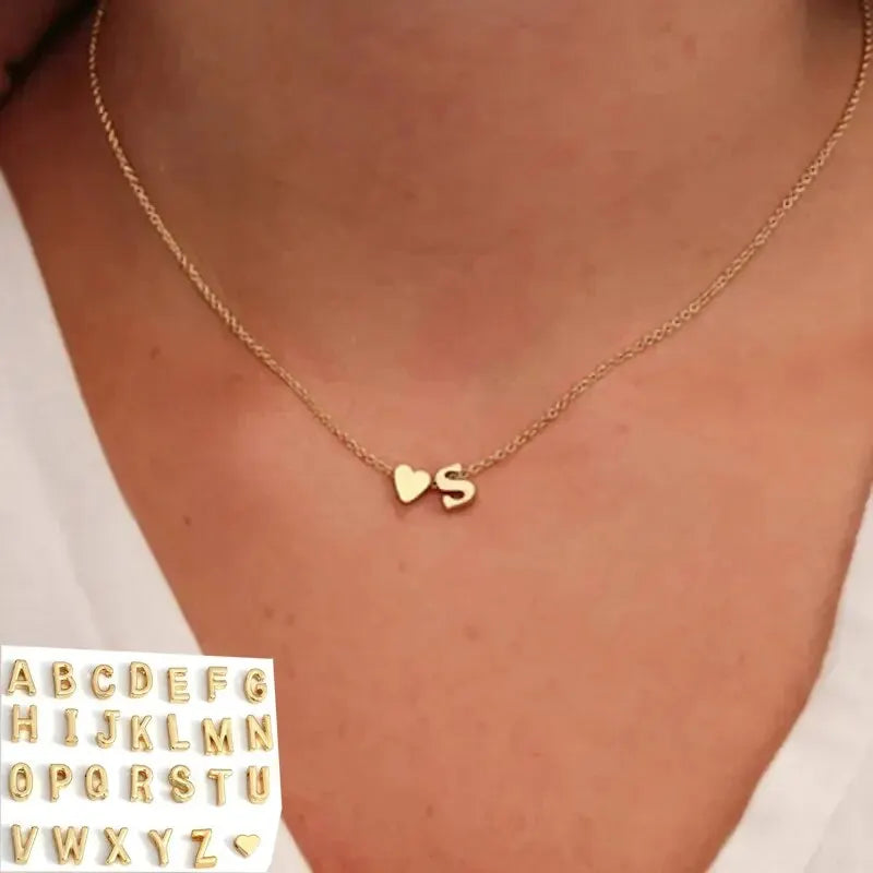 Tiny Heart Initial Pendant Necklace