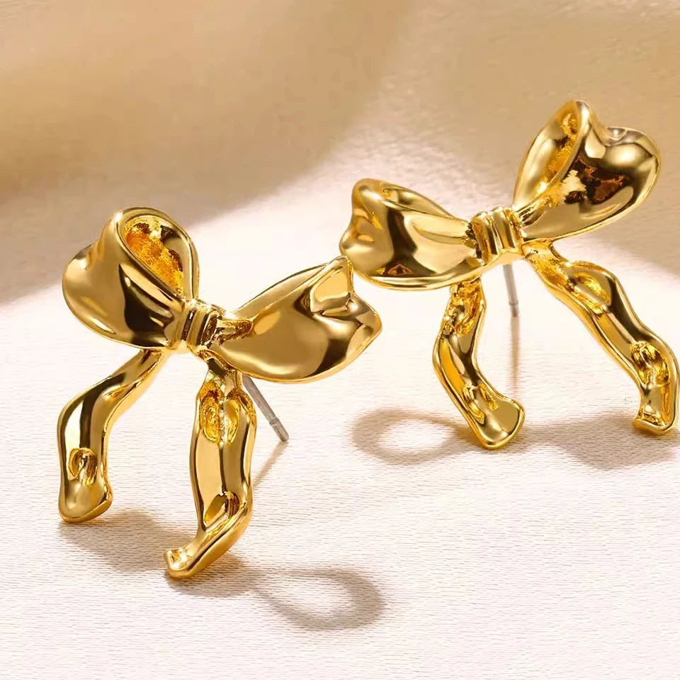 Gold Ribbon Bow Knot Earrings