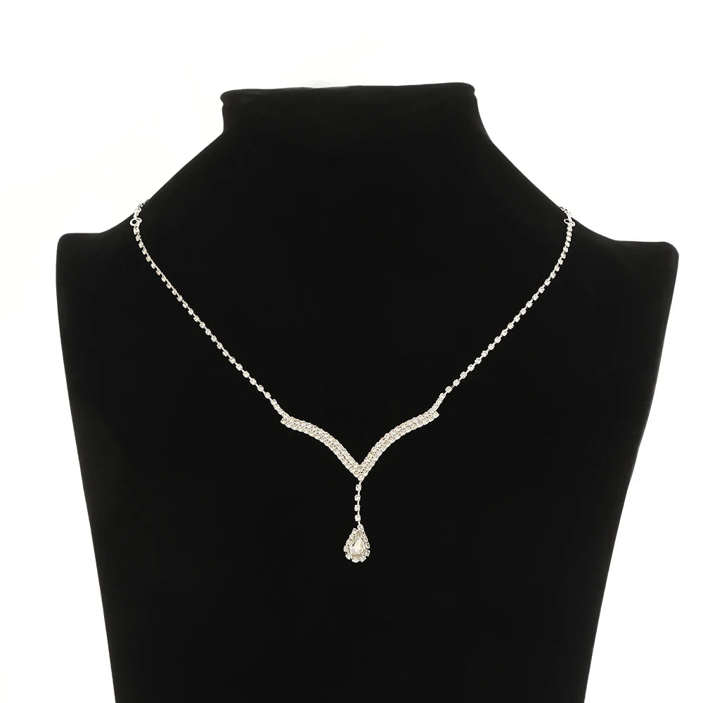 Water Drop Rhinestone Necklace & Earrings Set