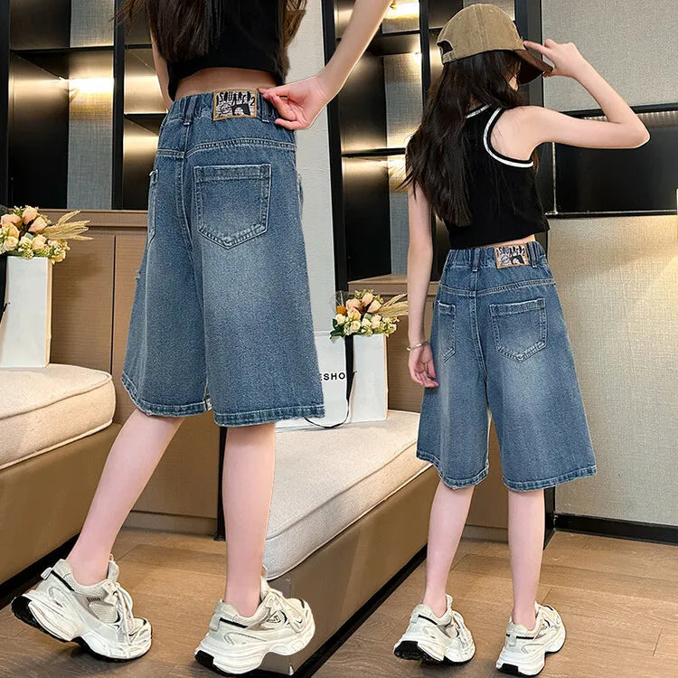 Girls' Denim Knee-Length Shorts