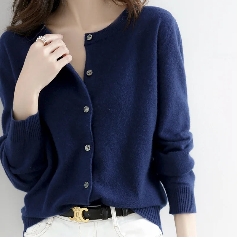 Women’s O-Neck Single-Breasted Cardigan Sweater