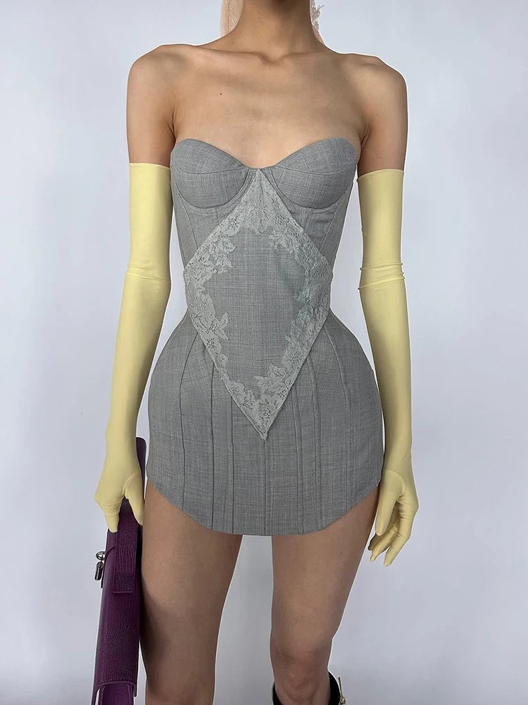 Weird Puss Sexy Jacquard Patchwork Dress Women Trend Sleeveless Stretch Skinny Coquette Midnight Party Clubwear Hottie Bodycon