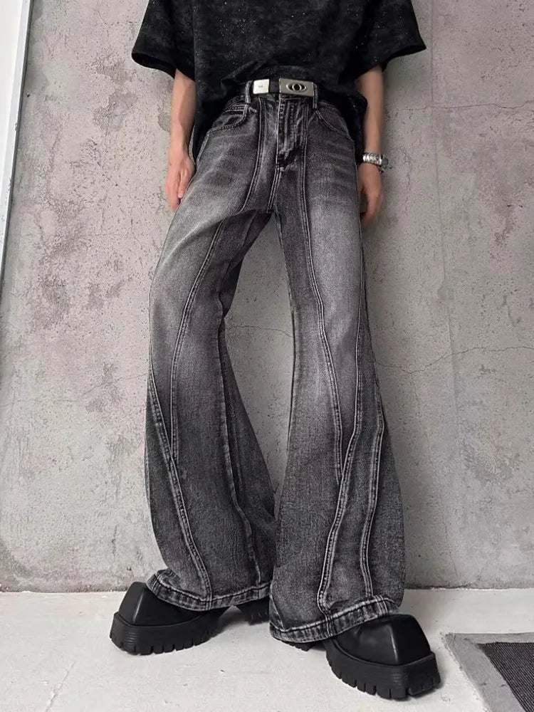 2025 Trashy Y2K Streetwear Washed Grey Baggy Stacked Flare Jeans Pants Men 90S Vintage Clothes Hip Hop Luxury Male Long Trousers