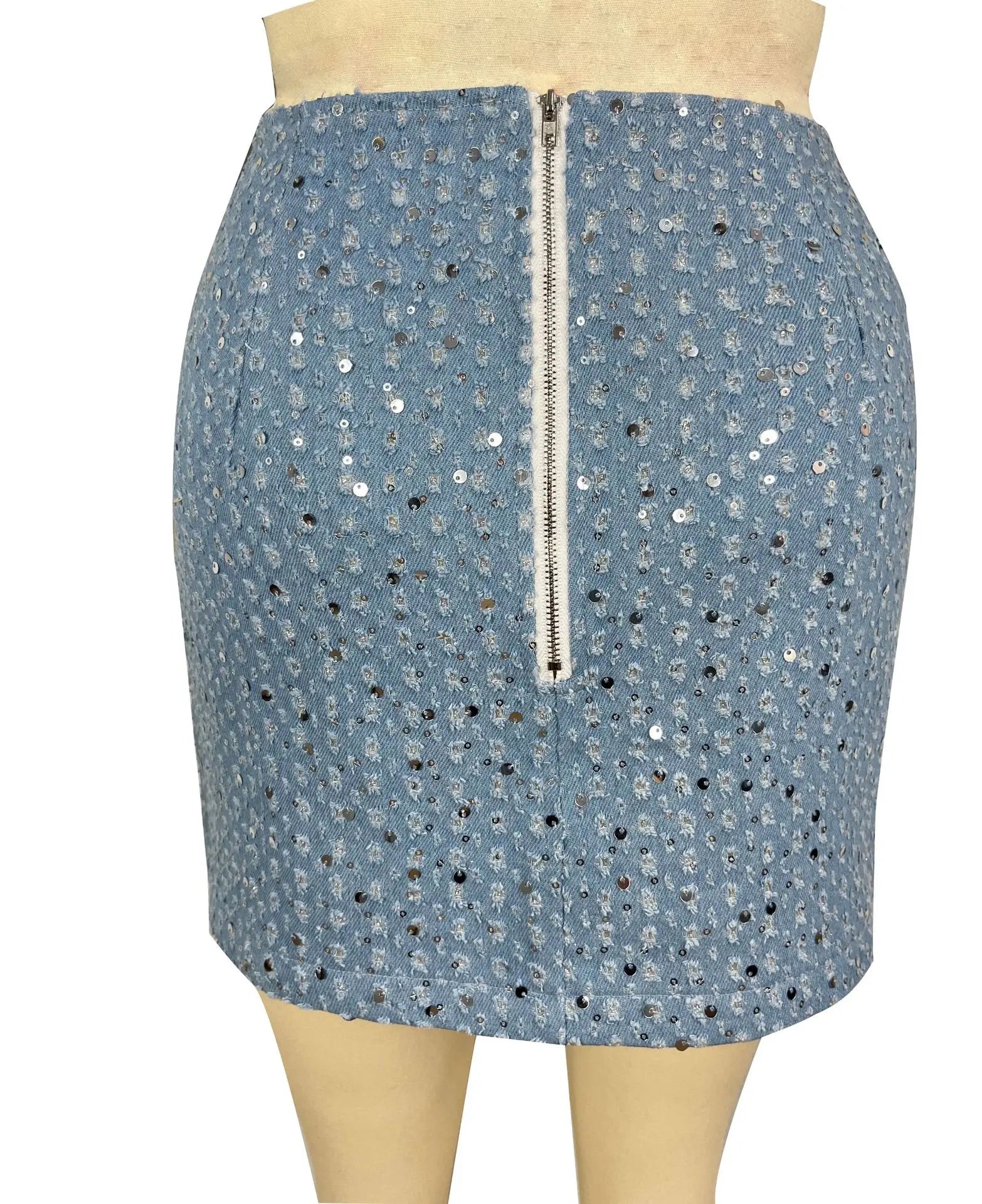 Sexy Sequins Women Denim Tweed Two Piece Dress Sets 2025 Summer Fashion Strapless Top and Bodycon Mini Skirt Female Club Outfits