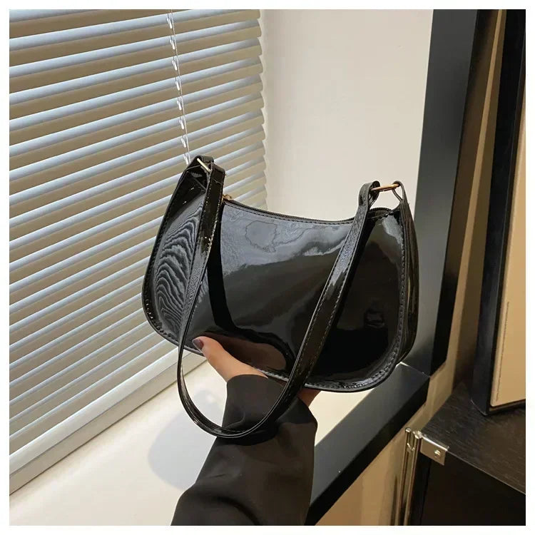 Women's Patent Leather Zipper Shoulder Bag