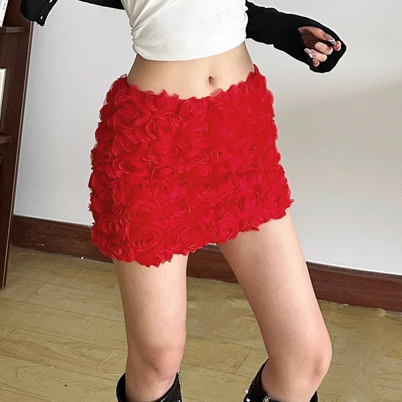 Women’s 3D Flower High-Waist Mini Skirt