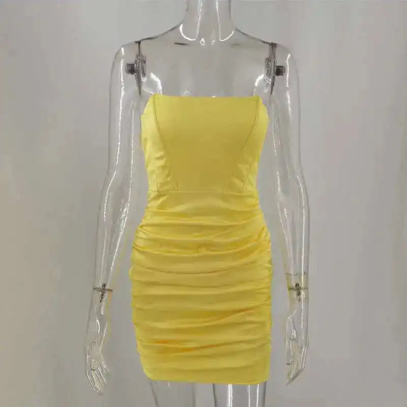 Giyu Satin Dress Women 2023 Autumn Sexy Night Club Party Bodycon Mini Dresses Ruched Slash Neck Off Shoulder Backless Vestidos