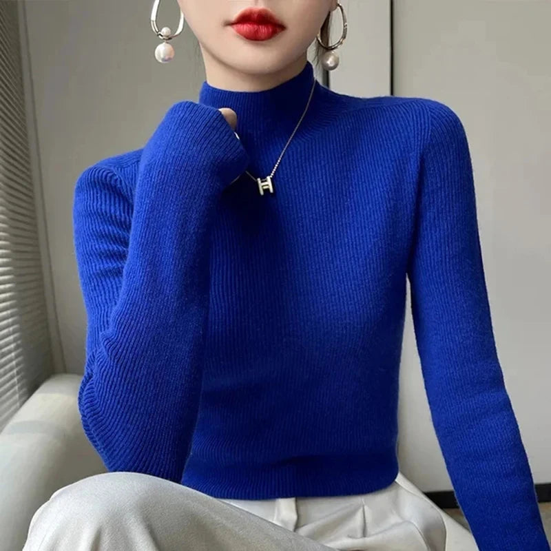 MEXZT Women's Solid Half Turtleneck Sweater