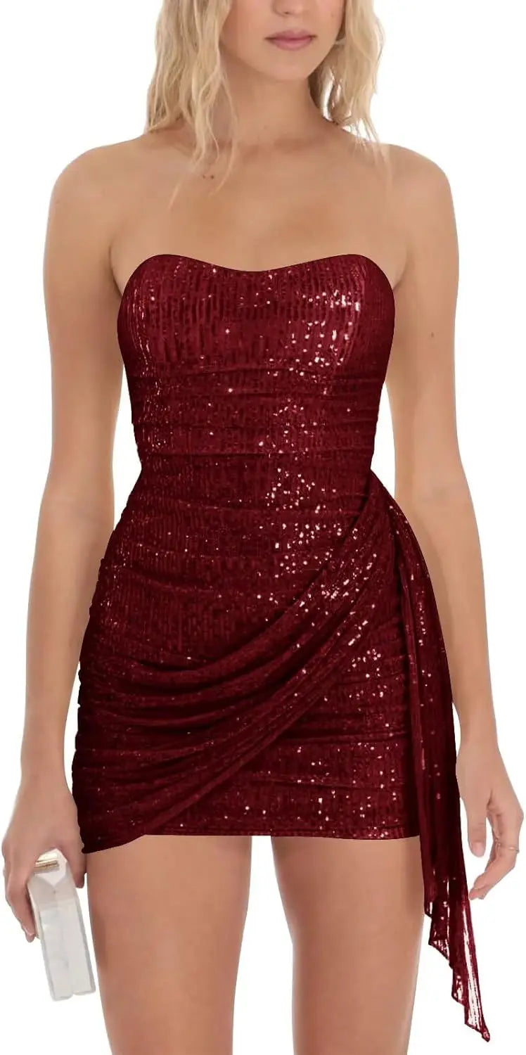 Sparkly Sequin Homecoming Dresses for Teens 2025 Short Strapless Prom Dress Corset Bodycon Cocktail Party Gown Graduation Dress