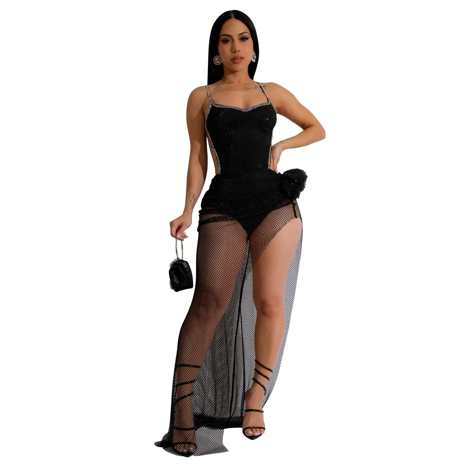 Luxury New Sexy Women’s Skinny High Split Backless Rhinestone