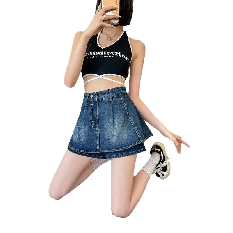 Plus Size High-Waist Denim Mini Skirt