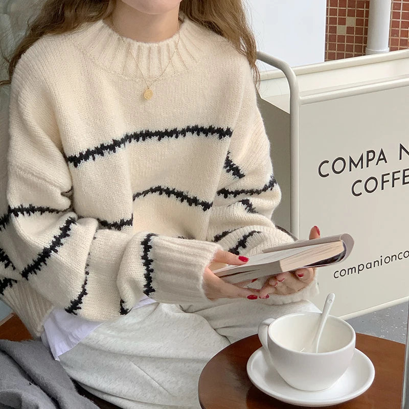 Women’s Striped O-Neck Knitted Sweater
