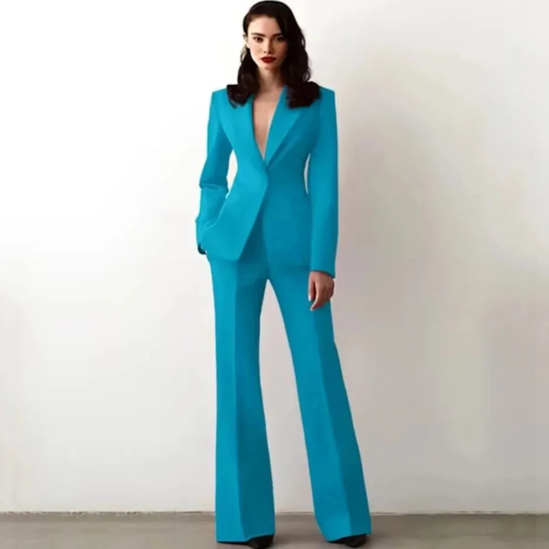 Women Suit 2 Pieces Red Single Button Solid Slim For Wedding Business Work Office Daily Commute Casual Set Blazer And Pants