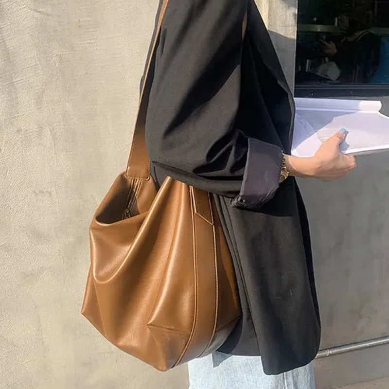 Vintage PU Leather Boston Handbag