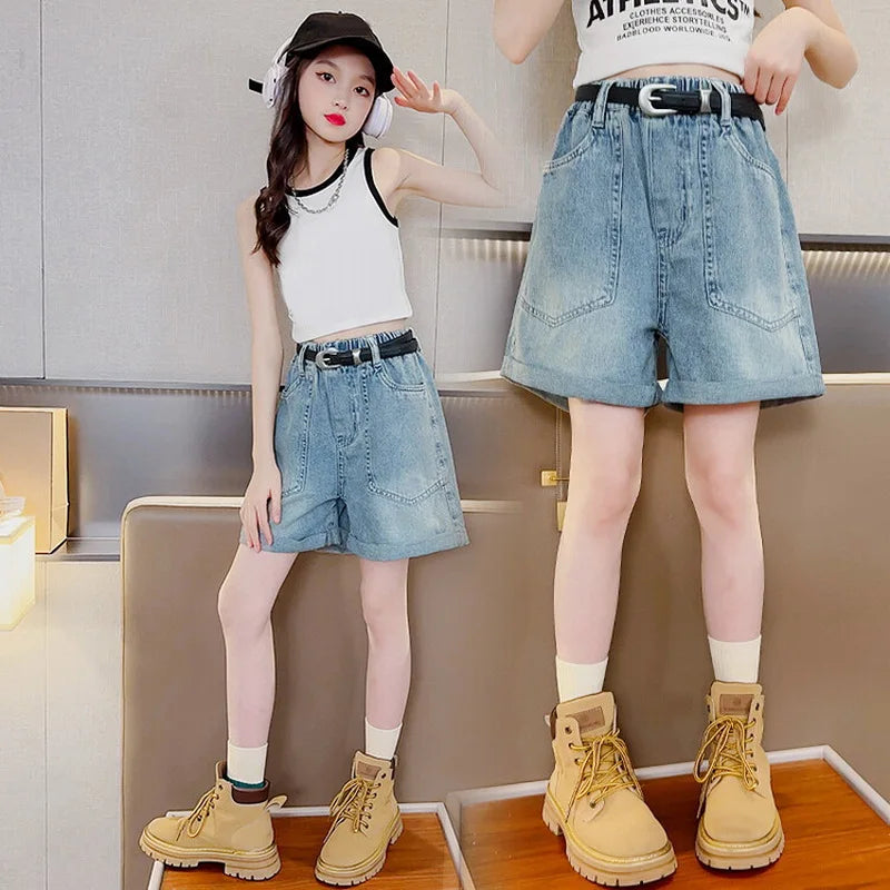 Korean Style Girls' Denim Pocket Shorts
