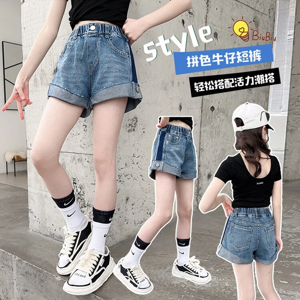 Girls' Button Denim Shorts with Pockets