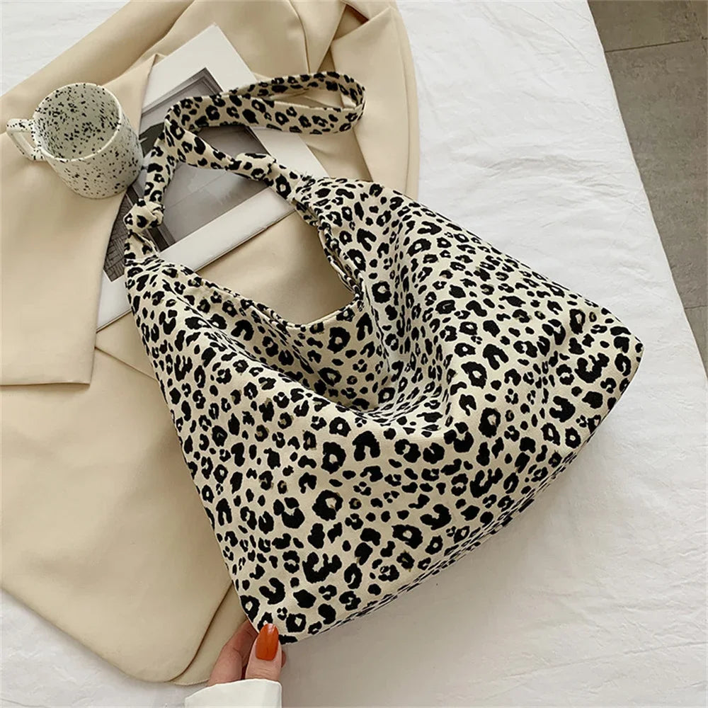 Luxury Leopard Print Canvas Tote Bag