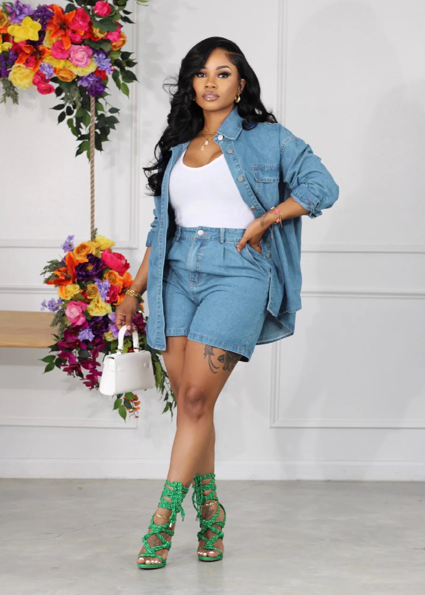 Fashion Women Denim Two 2 Piece Set Long Sleeve Jacket