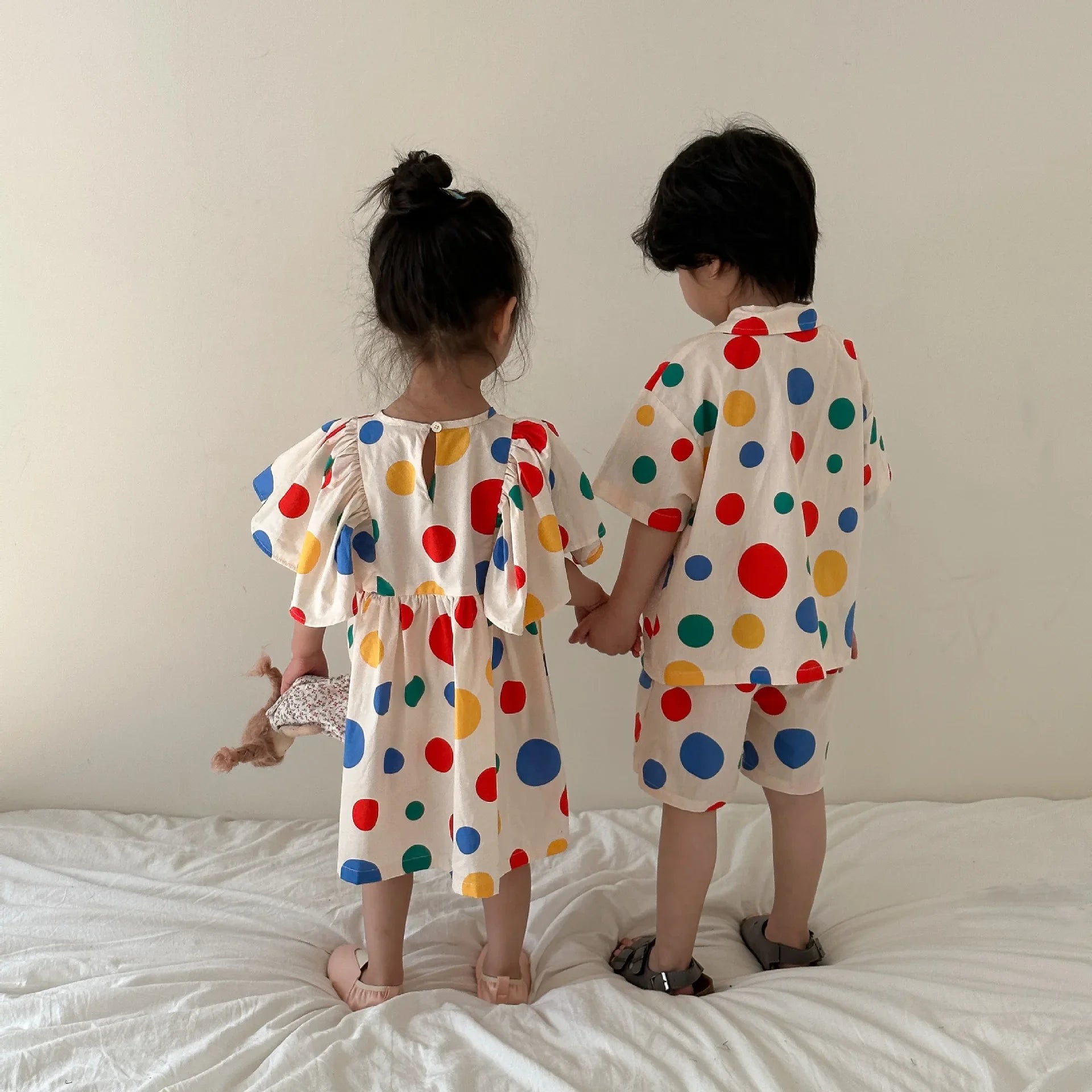 Brother-Sister Polka Dot Dress & Suit Set