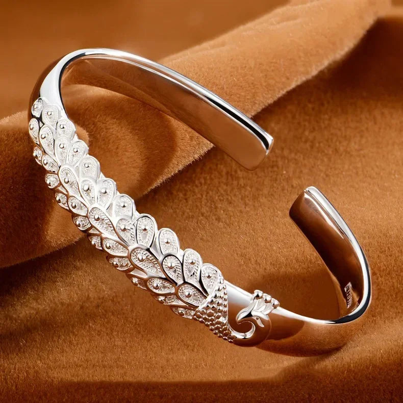 Luxury 925 Sterling Silver Peacock Open Bracelet