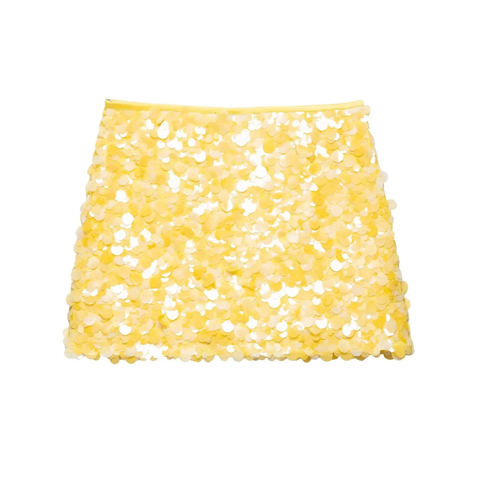 HH Women New Fashion Versatile High Waist Slim Yellow Sequin