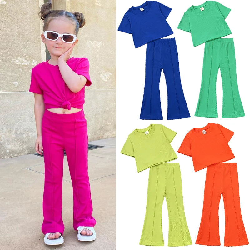 Girls' Crewneck T-Shirt & Bell-Bottom Pants Set