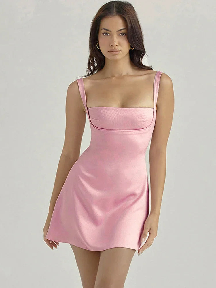 Birthday Dress For Women A-Line Pink Dress Sexy Satin Holiday Party Dresses