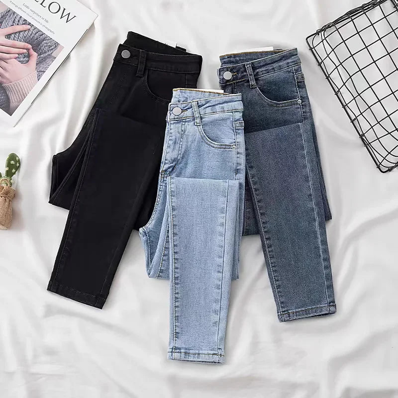 High-Waisted Black Slimming Pencil Jeans