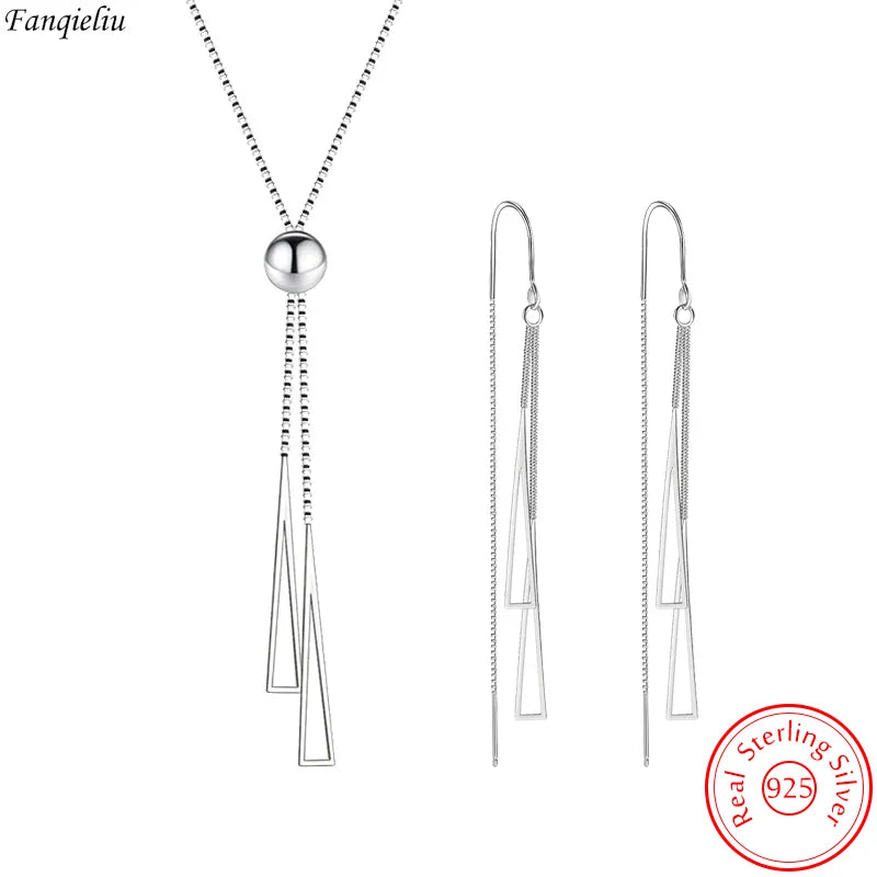 Sterling Silver Triangle Pendant Set