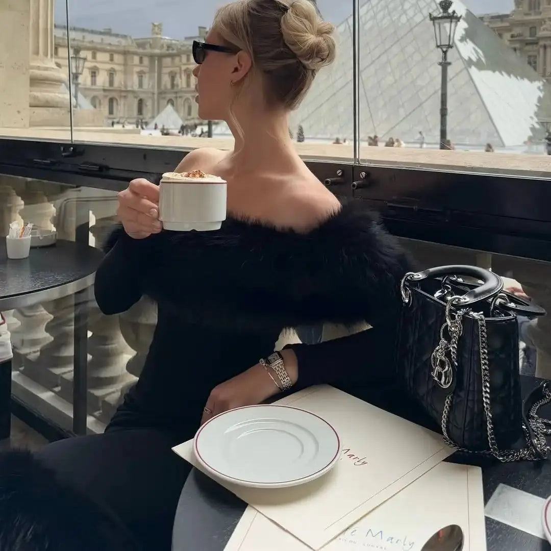 Ofherown Elegant Off Shoulder Black Midi Evening Dress