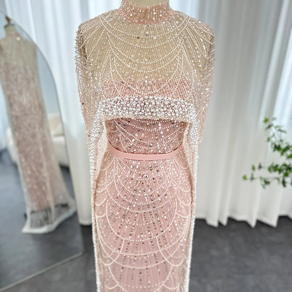 Sharon Said Luxury Pearls Dubai Champagne Evening Dresses