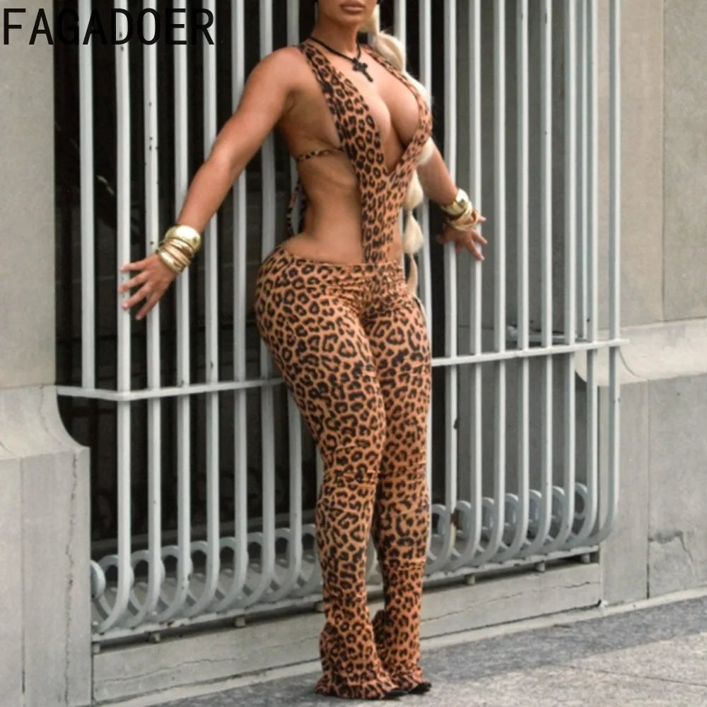 FAGADOER Sexy Leopard Print Bodycon