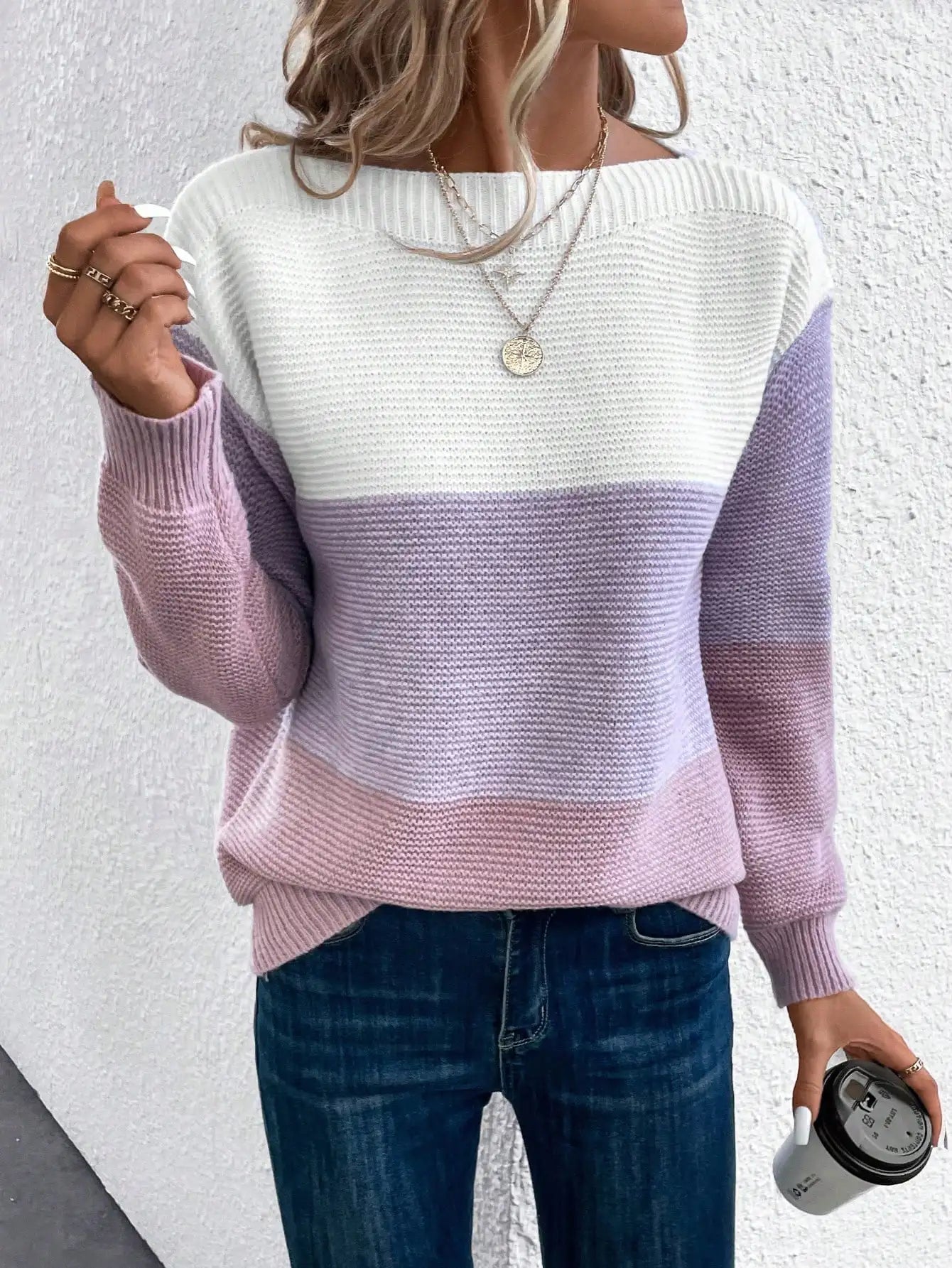 Elegant Three-Color Patchwork Sweater for Women