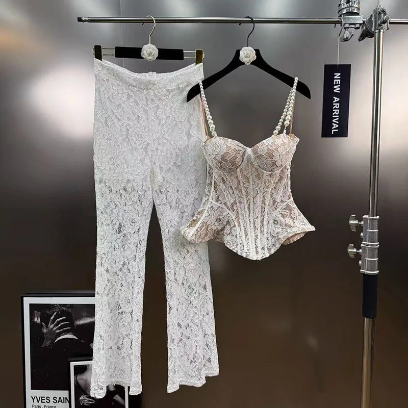 KUCLUT 2026 Spring New Items Pearl Strap Puff Strap Camisole Slim Fit Lace