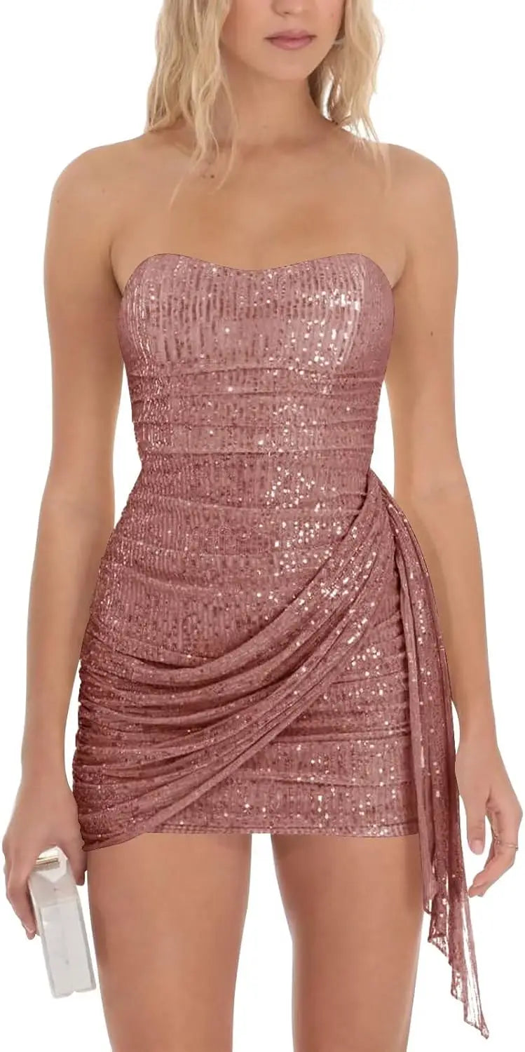 Sparkly Sequin Homecoming Dresses for Teens 2025 Short Strapless Prom Dress Corset Bodycon Cocktail Party Gown Graduation Dress