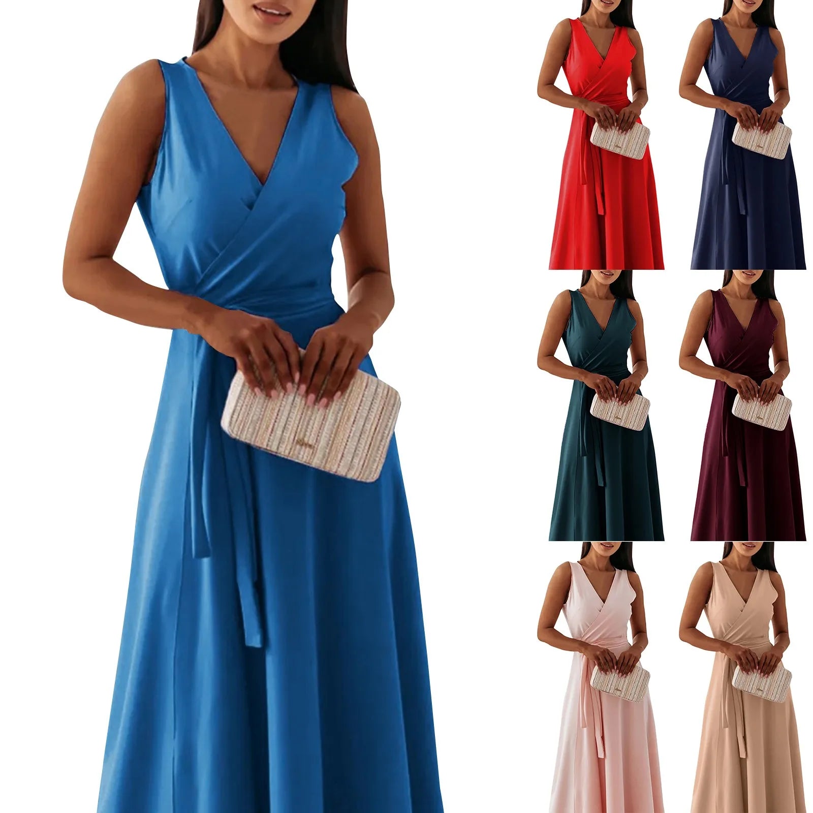 dresses for women elegant party dresses V-neck Sleeveless Belt Evening Dresses
