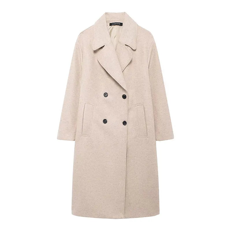 Winter Coat For Women 2024 Solid Lapel Double Breasted Long
