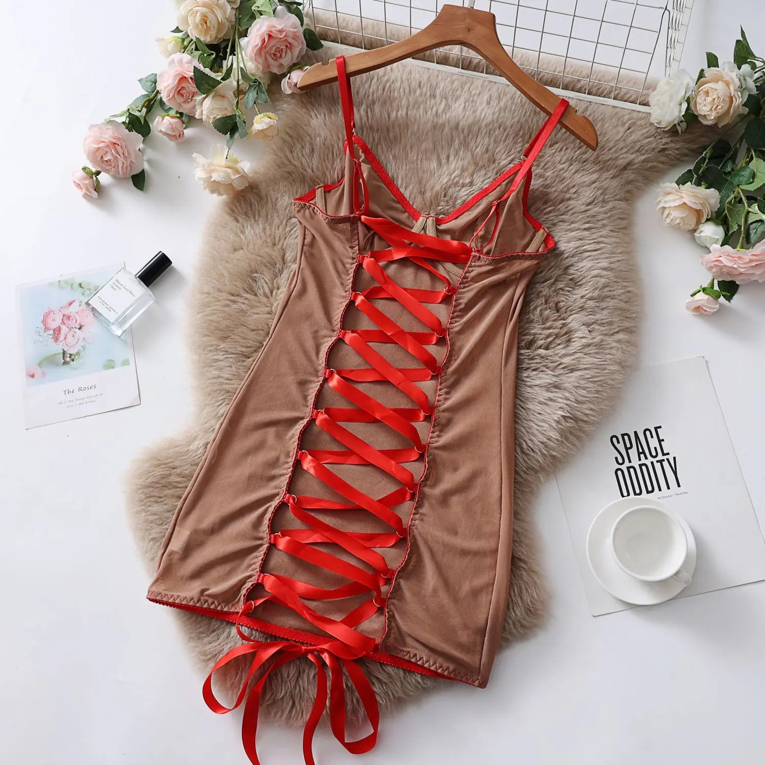 Sexy Cutout Tie Backless Dress Sheer Lace Erotic See Through Lingerie Transparent Porn Night Dresses Lace Up Babydoll Clothes