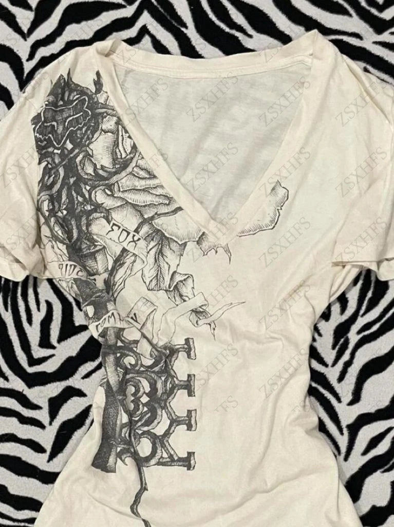 Streetwear Punk 90s Vintage Clothes Women's T shirt Casual Gothic Harajuku Short sleeve Graphic Tee Femme Aesthetic Crop Top Y2k