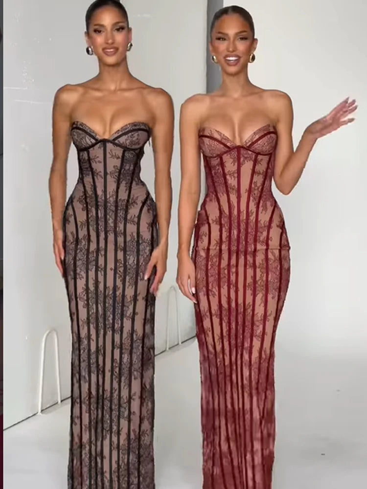 Chic Gauze Fishbone Strapless Dress Women Backless Off-shoulder Waist