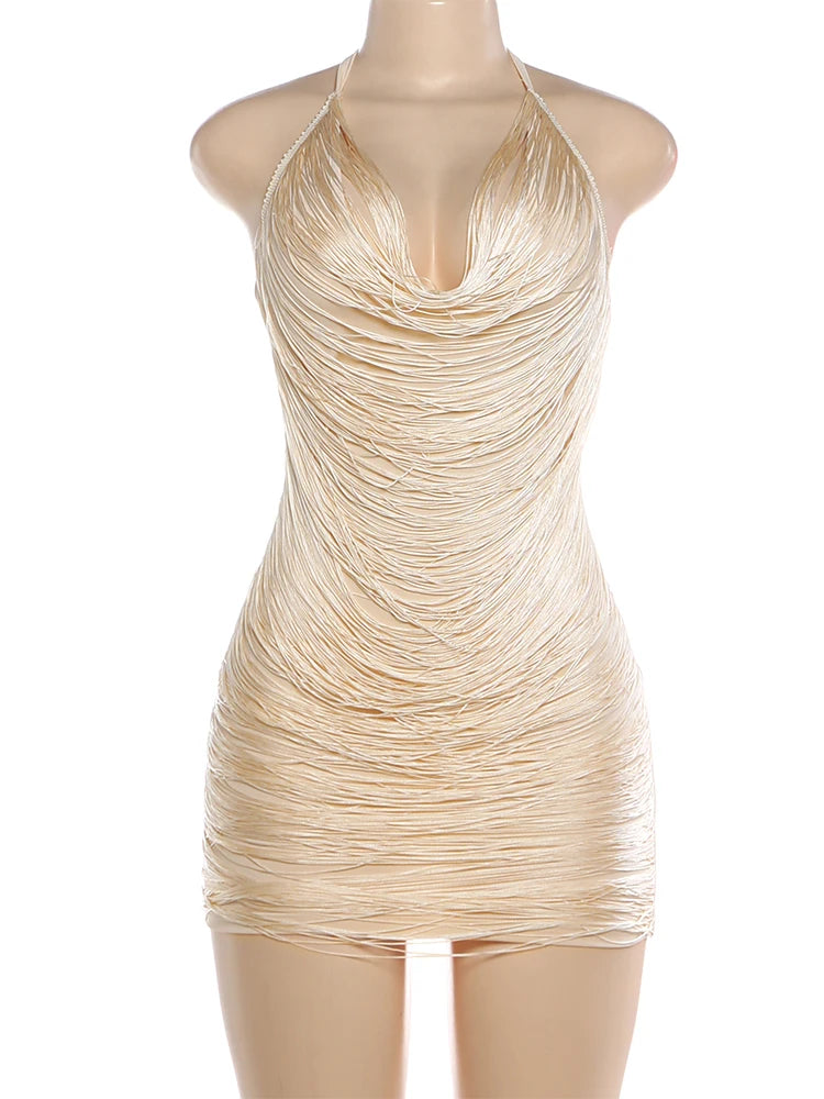 Weird Puss Hottie Tassel Patchwork Dress Women Halter