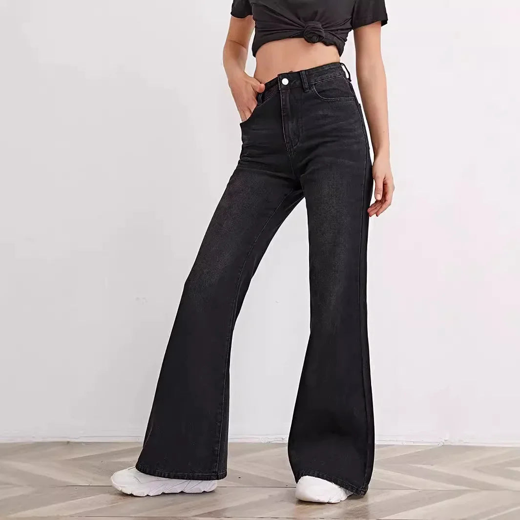 High Waist Straight Leg Bell Bottom Jeans