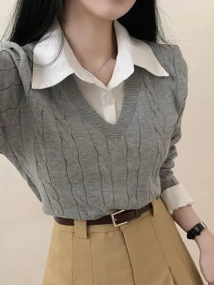 Fashion Winter V-Neck Knitted Pullover for Women