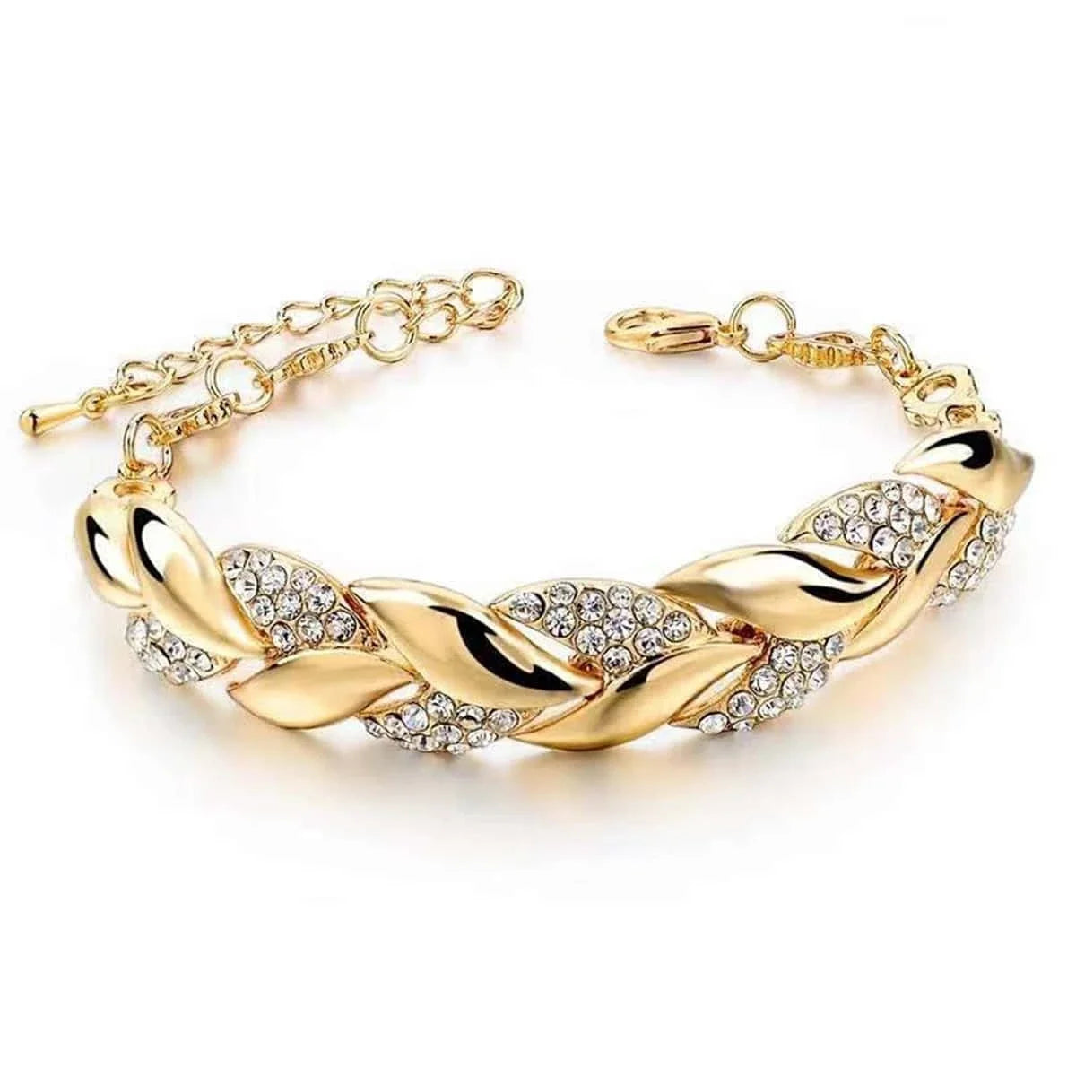 Gold Twisted Leaf Crystal Bracelet