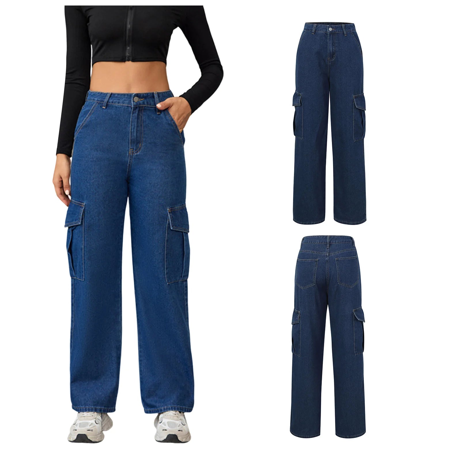 Women'S 2025 New Washed Jeans High Waist Straight Design Overalls Jeans With Practical Pockets Comfortable Formfitting Jeans