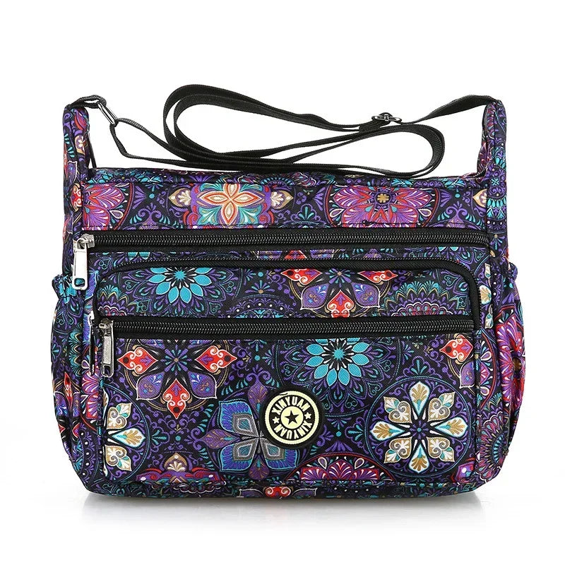 Large Capacity Nylon Flower Shoulder Bag
