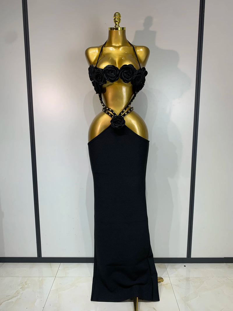 Women Sexy Halter Backless Maxi Long Bodycon Bandage Dress