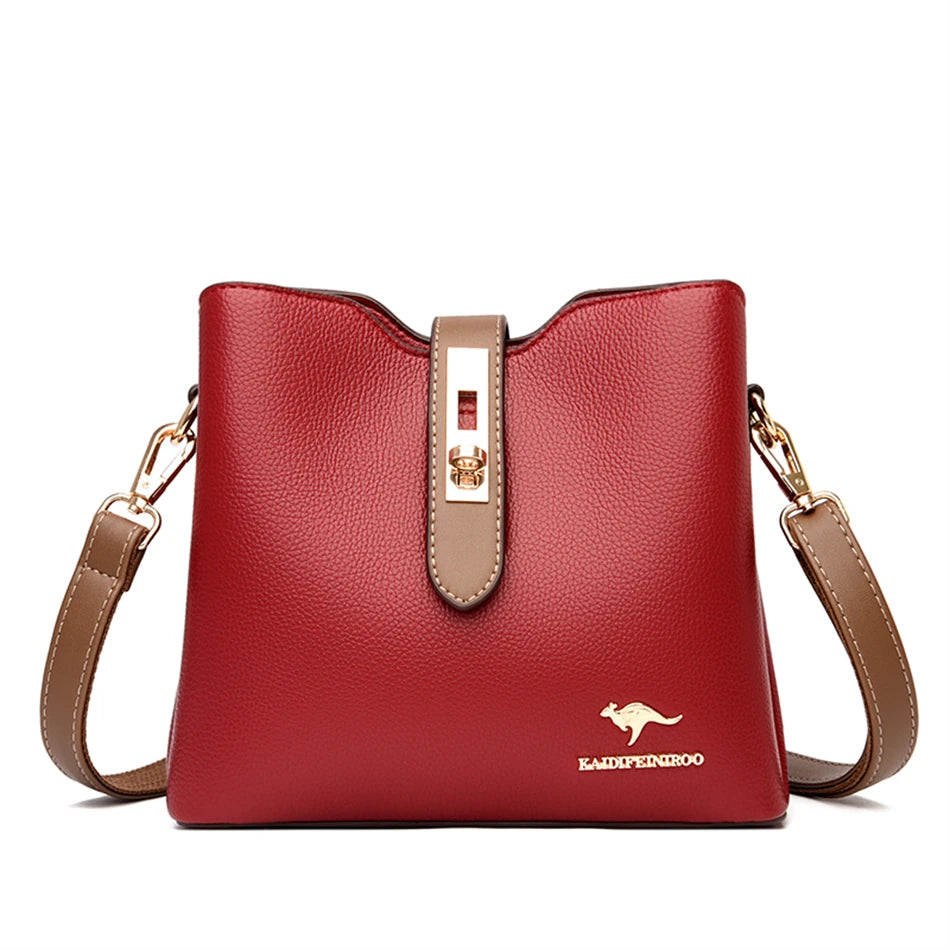 3-Layer Large Capacity Leather Crossbody Bag