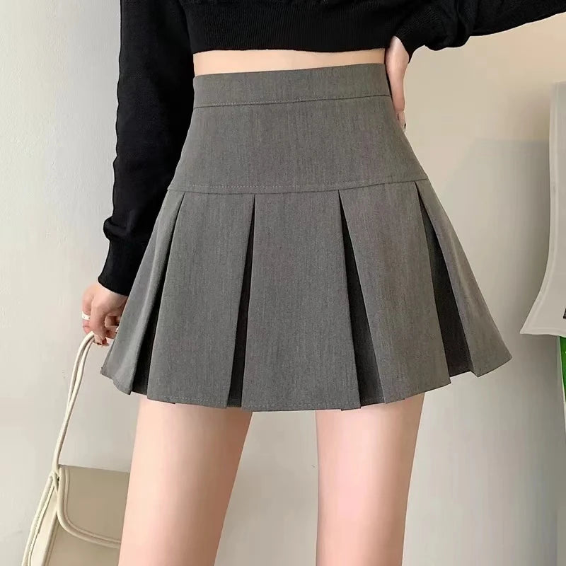 Vintage Gray Pleated Mini Skirt for Women