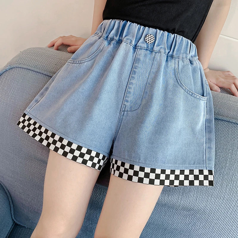 Embroidered Smile Face Denim Shorts